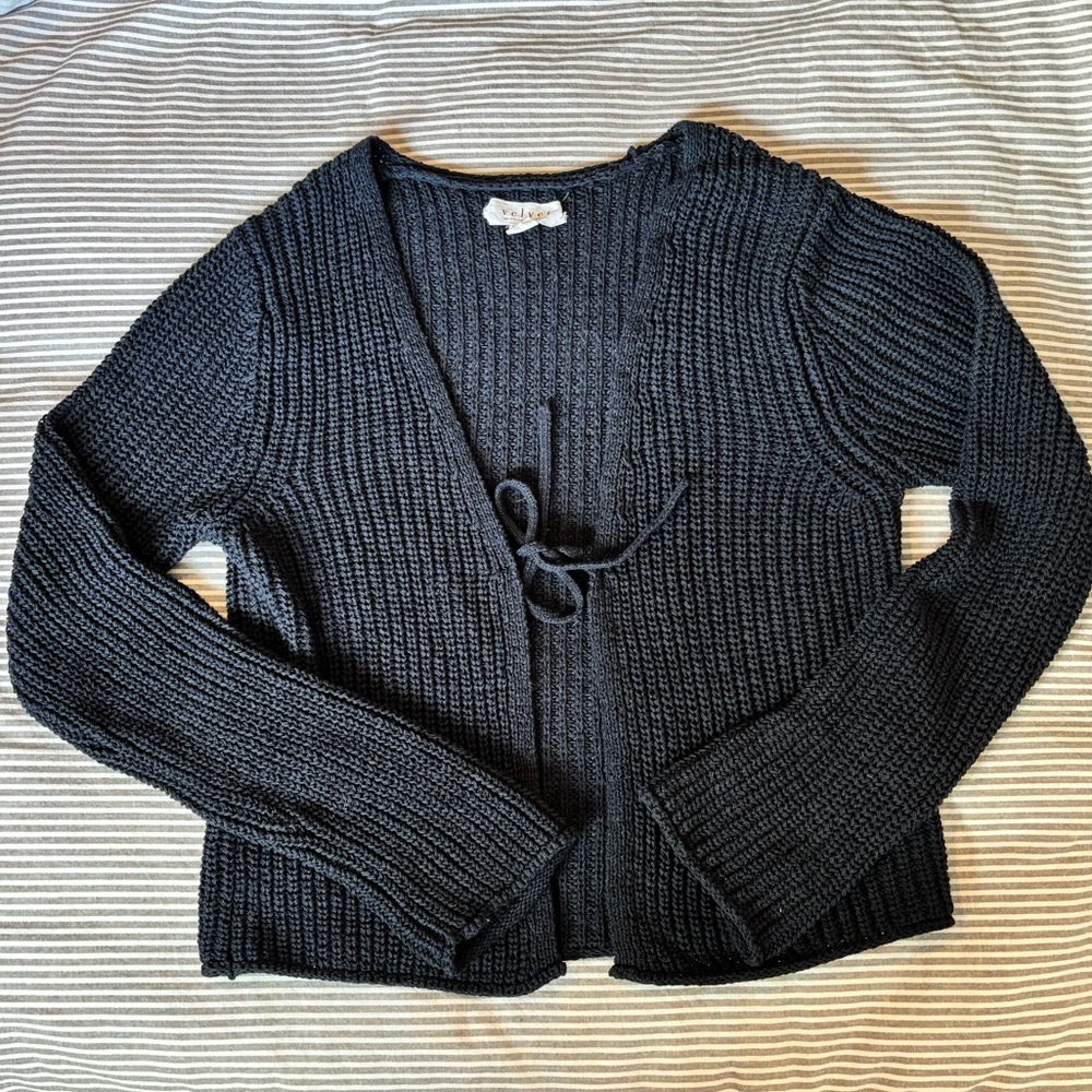 Velvet by Mark and Spencer Cable Knit Front Tie Navy Cardigan, size Medium